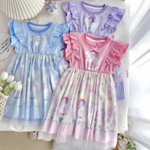 Baby Kids Girls Unicorn Dresses Cartoon StellaLou Unicorns Print Cotton Mesh Princess Dress Girl Clothes 3 to 8 Years