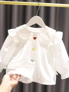 Girls Long Sleeve Embroidered Cotton Shirt Spring New Style Children Fashionable Base Layer Knitted Cardigan for Toddler Kids
