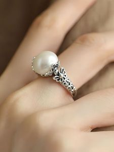 925 Silver Butterfly Pearl Ring Womens Style 2025 New Popular Luxury Ethnic Small Design Index Finger Ring Fashion Jewelry