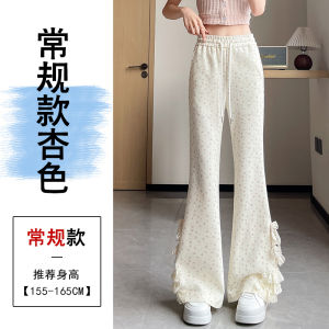 กางเกงขายาวทรงหลวมเอวสูงลายดอกไม้ผ้าลูกไม้สไตล์เกาหลีสำหรับผู้หญิง กางเกงขายาวทรงหลวมสบาย ๆ สำหรับฤดูร้อน