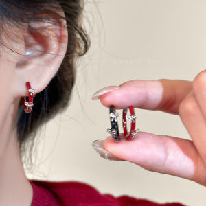 Black Bow Knot Hoops Womens Sleepwear Friendly Versatile Simple Earrings Copper Material Korean Style Fashion Jewelry Accessories