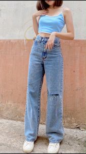 CELANA JEANS WANITA HIGHTWAIST RIPPED LOOSE