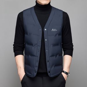 ROMON | Lormen Mens Down Vest Autumn Winter New Style Warmth Duck Feather Thermal Resistance Outerwear Fashion Urban Youth V-neck
