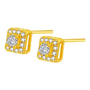 Square Solid Gold Earrings with Embedded Design