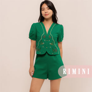 RIMINI - Jumpsuit Wanita Celana Pendek Embroidery Lengan Puff Size XS-XL - Jasper Romper CC30517