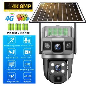 Camera Năng Lượng Mặt Trời V380 Pro 4G SIM Camera Kép Tích Hợp Cảm Biến Chuyển Động PIR Xoay PTZ Camera IP CCTV An Ninh Ngoài Trời Sử Dụng Pin