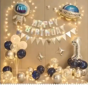 Children Birthday Party Happy Astronaut Cosmonaut Taikonaut Spaceman theme Backdrop Decoration Balloons [PBS007]
