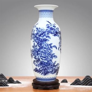 38CM Gia Đình Hoàng Gia Trung Quốc Bình Gốm Xanh dương và trắng trang trí bình sứ bài trí hoa phòng khách trang trí lớn Trung Quốc