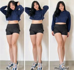 Setelan Shortpant Layer Polos Crop Jacket Hoodie Untuk Senam Gym Fitness Zumba wanita