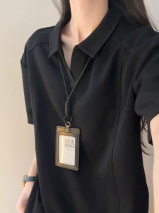 Loose Fit Mens Black Polo Shirt Short Sleeve V-Neck Turn-down Collar Summer Casual Breathable Quick-Dry T-Shirt Fashionable