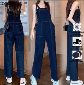 COCOEPPS Quần Yếm Denim Tối Màu Áo Liền Quần Cạp Cao Ống Đứng Phong Cách Hàn Quốc Cho Nữ KK