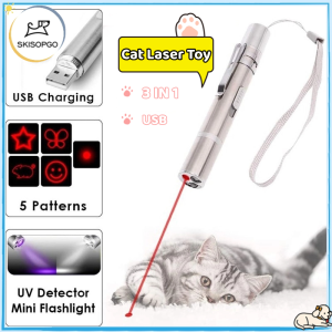 SKISOPGO 3-In-1 Mini Red Laser Pointer Pen USB Rechargeable 3 In 1 Red Light + White LED Torch Light + UV Flashlight Cat Dog Pet Toy