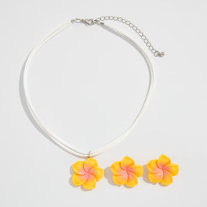 Fashionable Gradient Color Egg Flower Earrings And Velvet Rope Necklace Set Cute Versatile Popular Ins Jewelry for Women