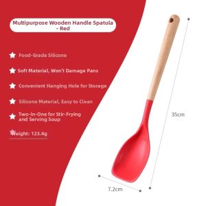 MEYGOROOM | Non-Stick Heat-Resistant Long Wooden Handle Silicone Spatula