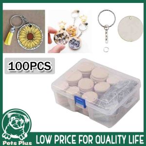 ★Same Day Shipping★ 100Pcs Blank Round Wooden Keychain DIY Wooden Keychain Key Tag Gift Keychain-Wood-Kit-Single