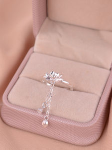 925 Sterling Silver Lotus Tassel Ring for Women Ins Engraving Fashionable Court Style Finger Ring New 2024 Trendy Jewelry