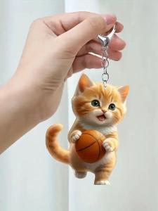 Cute Cartoon Orange Cat Acrylic Keychain Bag Decorative Pendant Cross-Border New Style Creative Gift Keychain without Brand