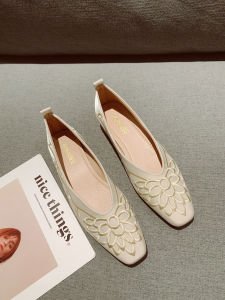 Comfortable Low Heel Slip-On Womens Shoes Soft Bottom Retro Square Head Bean Work Shoes Fashionable Casual Loafers