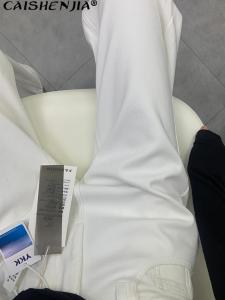 White Slim Wide Leg Jeans Womens High Waist Loose Fitting Straight Floor Length Pants Casual Pure Color Button Zipper Style