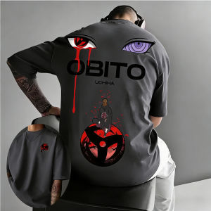Bandai | Naruto Uchiha with Earthly Loop Eye T-shirt for Men Anime Pattern Printed Short Sleeve Fashionable High Quality Cotton Top