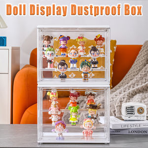 Acrylic Display Box Doll Storage Organizer Stackable Show Case with Magnetic Door Dustproof Stand Case for Figures Garage Kits Lego Pop Mart Collectibles Toys and Blind Box Storage (1 Box with 2 Partitions)