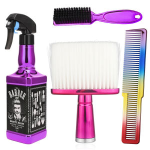 ชุดอุปกรณ์จัดแต่งทรงผมมืออาชีพ 4 ชิ้น ชุดเครื่องมือช่างทำผมเคลือบเงา ขวดสเปรย์สำหรับช่างตัดผม หวีตัดผมสำหรับผู้ชาย แปรงปัดฝุ่นทำความสะอาดเส้นผม