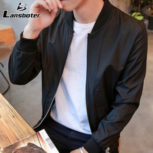 Lansboter แจ็คเกตลำลองของผู้ชายเสื้อแจ็กเก็ตตัวบางซิปแจ็คเก็ตสีทึบเกาหลีใหม่ลำลอง