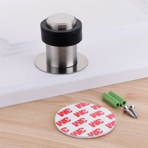 Stainless Steel Door Stop Floor Security Cylindrical Door Stopper Punch Free Touch Hole Round Home Protection Doorstop for Door