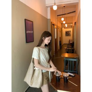 Irregular Tie Band Relaxed Style Graceful Apricot Short Sleeve T-Shirt