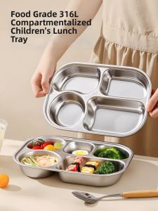 HANXIAO | Child Adult Stainless Steel Partitioned Meal Tray Lunch Box