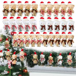 1-20Pcs Christmas Bear Plush Dolls 20cm Cute Animal Teddy Bear Stuffed Toys Bag Pendant Christmas Tree Decorations Party Gifts