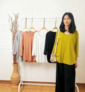 Elizabethgrosir1 Ladies Long Loose Top (Kaos Cewek Tangan Panjang) Tunik EN1262