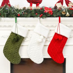 Christmas Decorations Knitting Wool Thick White Woolen Socks Hotel Home Christmas Stockings Christmas Stockings Gift Bag