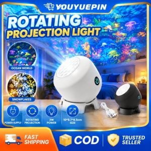 YOUYUEPIN Ocean Snowflake Projector Light USB Powered Rotating Night Lamp 3W Dynamic Sea World Projection Adjustable Angle Kids Bedroom Decor Gift