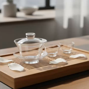 Bộ Pha Trà Cá Nhân Gaiwan Thủy Tinh Chịu Nhiệt 200ml + 2 Chén Ngọc Lan 40ml Sang Trọng