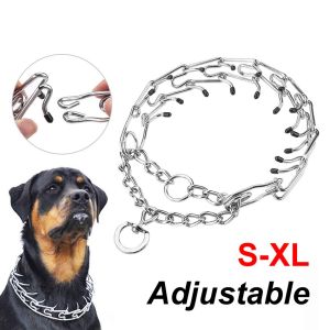 Large Big Dog Chain Training Prong Collars Adjustable Metal Dog Pinch Training Chain Metal Choker Necklace Collars With Plastic Cover Cap