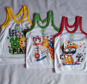 3 Pcs Kaos singlet putih Lis warna gambar karakter by bebe