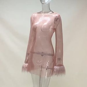 glitz and glamour dress Long Sleeve Mesh Bodycon Party outfit for women pink black