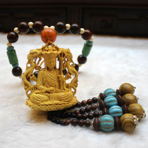 High-End Wood Carving Automobile Hanging Ornament Safe Buddha Beads Car Mirror Pendant Interior Decoration Accessories