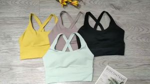 Áo bra nữ tập gym yoga aerobic thể thao croptop dây chéo kèm mút đúc chất liệu thun lạnh BINSPORTS A245