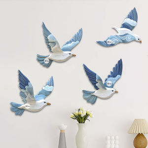 4Pcs Flying Seagull Wall Sign Set Nautical Beach House Wooden Wall Decor