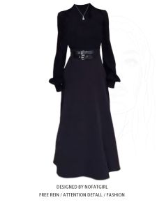 Váy Đen Cổ Điển Pháp Cỡ Lớn Cho Nữ Mùa Thu Mới Thắt Eo Thon Gọn Cao Cấp Váy Dài Thời Trang