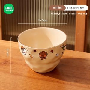 Line Friends Ceramic Bowl with Handles High Aesthetic Value for Salad And Noodles Womens Style Cartoon Design Dinnerware