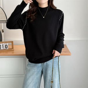 Fashionable Knitted Sweater for Women Half High Collar plus Size Design Winter Season Glitzy Shoulder Sequin Womens Top