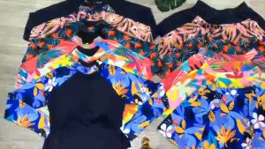 Bikini Nữ 2 Mảnh Bộ Đồ Bơi Đi Biển Quần Đùi Váy Áo Dài Tay Phủ Bụng Freesize BinSports BHV124