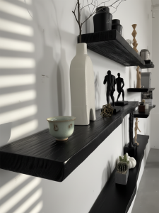 Chajifu Style Carbonized Black Solid Wood Wall Shelf