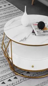 Bàn trà đơn Sofa phòng khách mặt đá tròn có hộp tủ chân kim loại sơn tĩnh điện nhiều màu sang trọng hiện đại