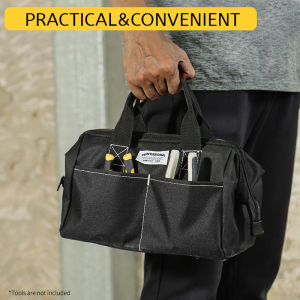 Tool Bag 12-Inch Wide Mouth Home Tool Organizer Portable Storage Handbag For Screwdrivers Wrenches Pliers  With Sturdy Base