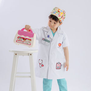 Kids Doctors Overall White Coat Female Little Doctor Work Clothes Kindergarten Baby Role Play Performance Wear Childrens Day