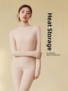 MiiOW | Warmth Fitting Womens Autumn Thermal Underwear Set Long Sleeve High Collar Ultra Thin Nylon Spandex Base Layer Clothes
